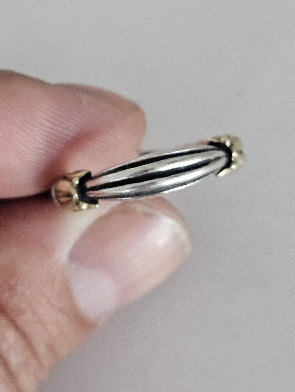 Vintage Lagos Caviar Two-Tone Sterling Silver Solid 18k Gold Ring Size 10.75